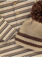 Load image into Gallery viewer, Beige Striped All In One and Bobble Hat Set