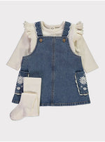 Load image into Gallery viewer, Embroidered Denim Pinafore Bodysuit and Tights Outfit