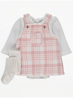 Load image into Gallery viewer, Pink Check Pinafore Dress Bodysuit and Tights