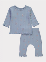 Load image into Gallery viewer, Blue Floral Ribbed Long Sleeve Top and Leggings Set