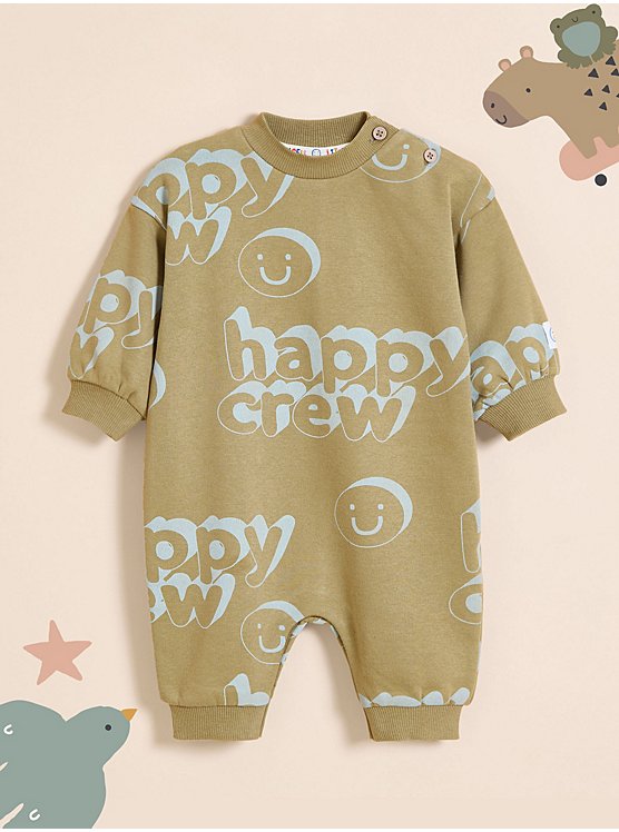 Little Angels Khaki Happy Crew All In One