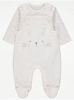 Load image into Gallery viewer, White Bunny Dungarees and Spotty Bodysuit Outfit
