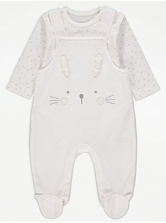 White Bunny Dungarees and Spotty Bodysuit Outfit