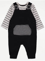 Load image into Gallery viewer, Black Stripe Bodysuit and Dungarees Outfit
