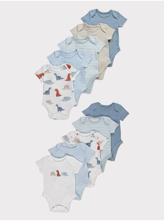 Dinosaur Stripe Short Sleeve Bodysuits 10 Pack