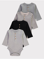 Load image into Gallery viewer, Grey Ribbed Henley Bodysuits 4 Pack
