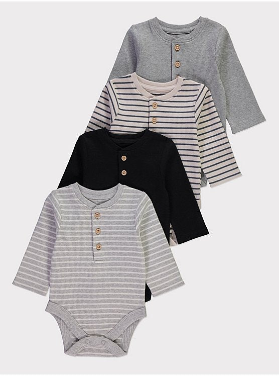 Grey Ribbed Henley Bodysuits 4 Pack
