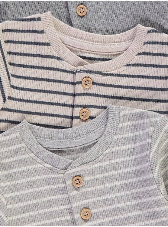 Grey Ribbed Henley Bodysuits 4 Pack