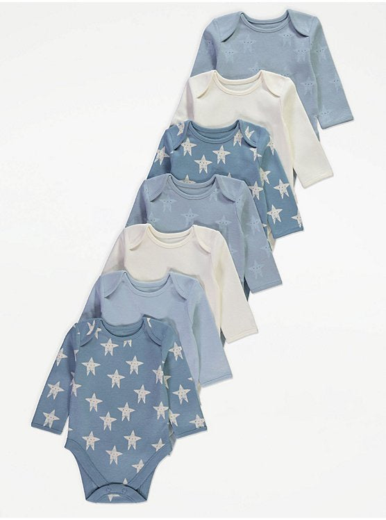 Stars Long Sleeve Bodysuits 7 Pack