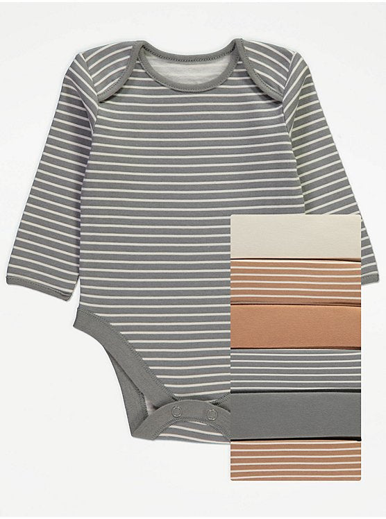 Stripey Long Sleeve Bodysuits 7 Pack