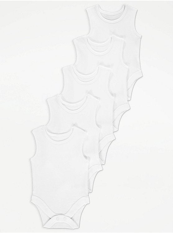 White Sleeveless Bodysuits 5 Pack
