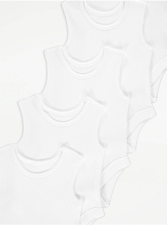 White Sleeveless Bodysuits 5 Pack
