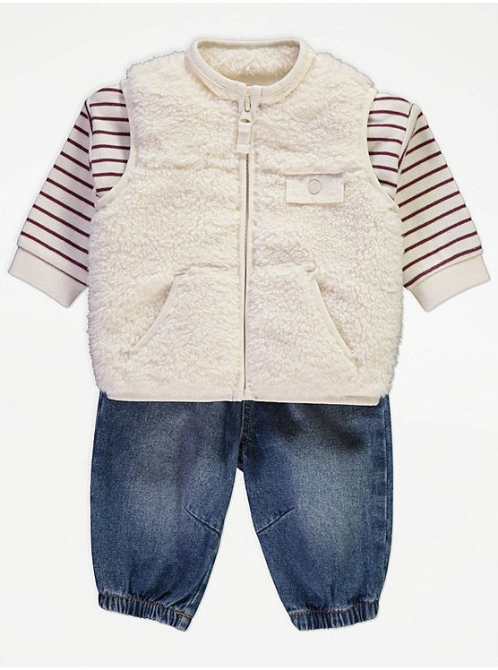 Stripe Sweatshirt Gilet and Denim Joggers Outfit