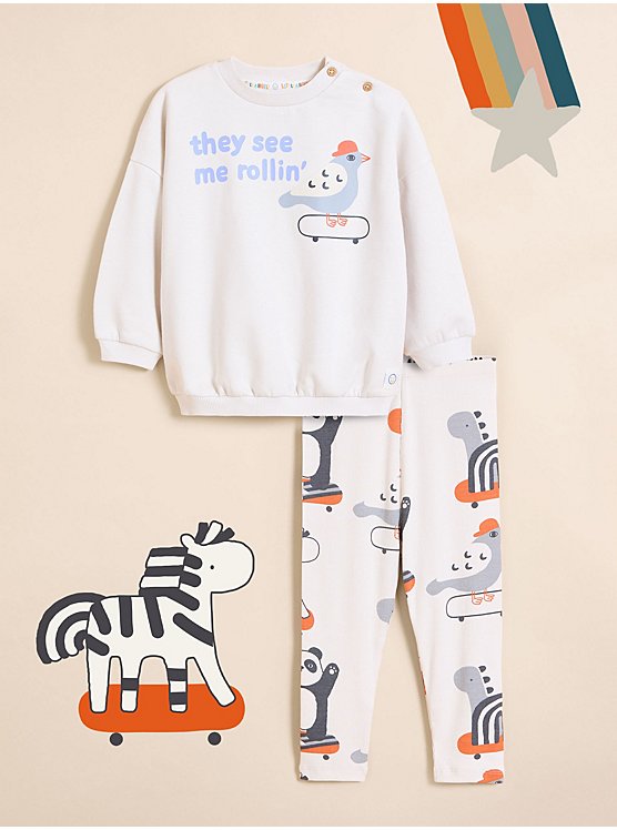 Little Angels Skating Pigeon Sweatshirt and Leggings Set