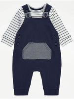 Load image into Gallery viewer, Navy Stripe Bodysuit and Dungarees Outfit
