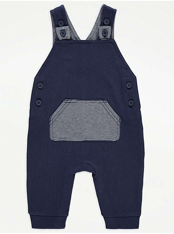 Navy Stripe Bodysuit and Dungarees Outfit