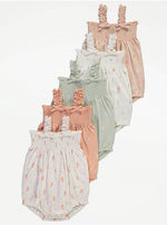 Load image into Gallery viewer, Pastel Ocean Life Shirred Rompers 5 Pack
