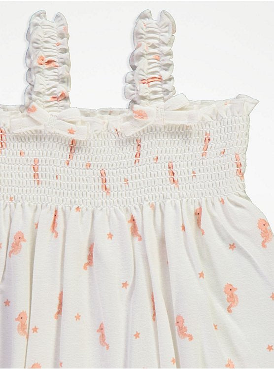 Pastel Ocean Life Shirred Rompers 5 Pack
