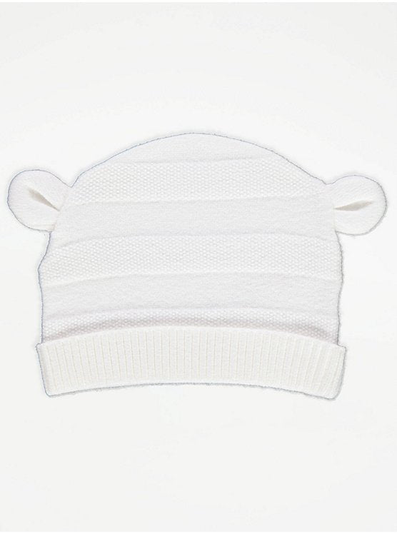 White Striped Knitted All In One and Hat Outfit