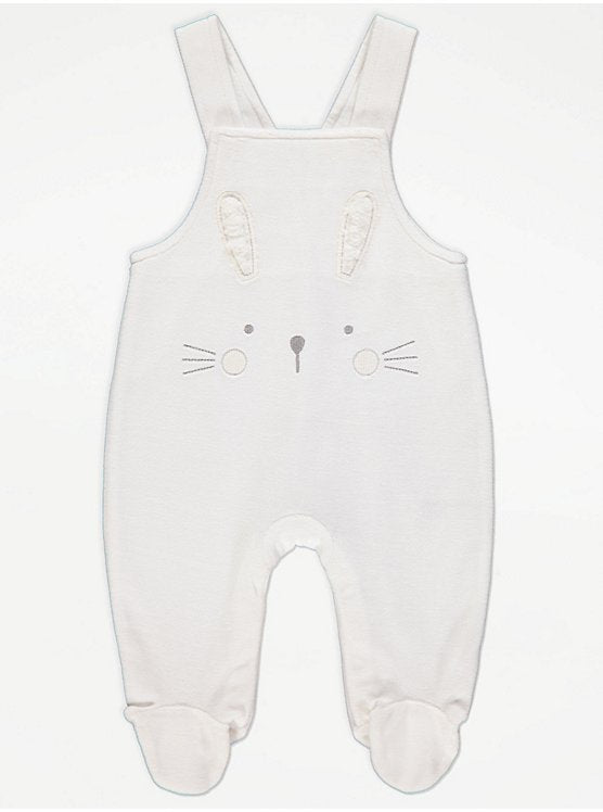 White Bunny Dungarees and Spotty Bodysuit Outfit