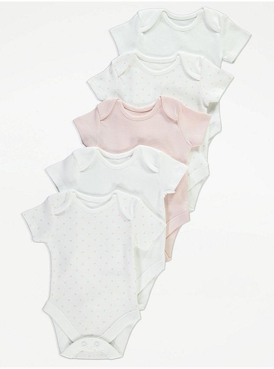 Heart Print Short Sleeve Bodysuits 5 Pack