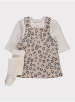 Load image into Gallery viewer, Leopard Fleece Pinafore Bodysuit and Tights Outfit
