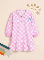 Load image into Gallery viewer, Little Angels Pink Checkerboard Peplum Dress
