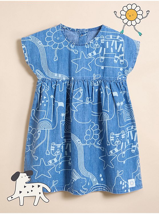 Little Angels Fun Graphics Short Sleeve Denim Dress