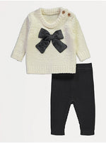 Load image into Gallery viewer, Cream Knitted Bow Jumper and Grey Ribbed Leggings
