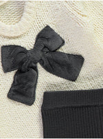 Load image into Gallery viewer, Cream Knitted Bow Jumper and Grey Ribbed Leggings
