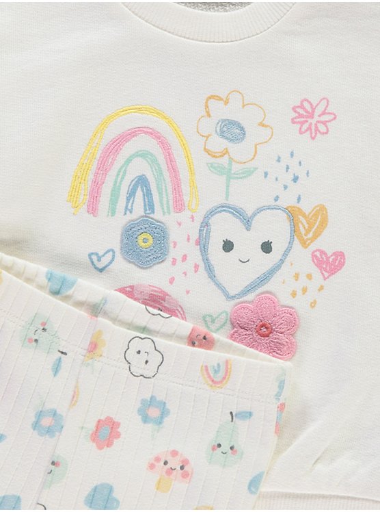 Cream Rainbow Sweatshirt and Flared Trousers Outfit